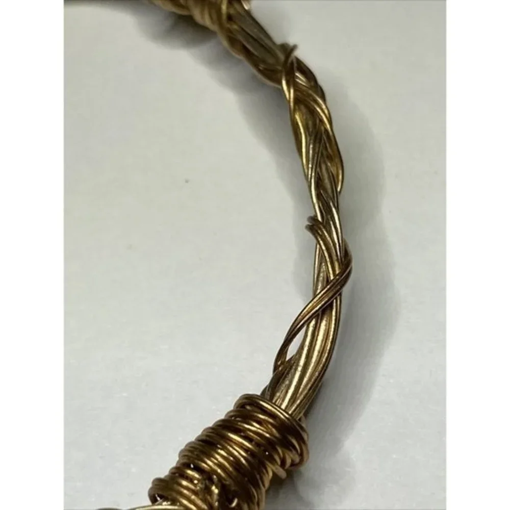 Canvas Bracelet Gold Tone Beaded Gray  Wrapped‎ Wire Hook closure